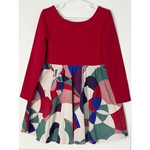 Tea Collection girls Red Long Sleeve Dress Geometric Print Size 5